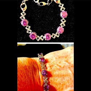 Bracelet w/ lab created amethyst in silver tone 8”